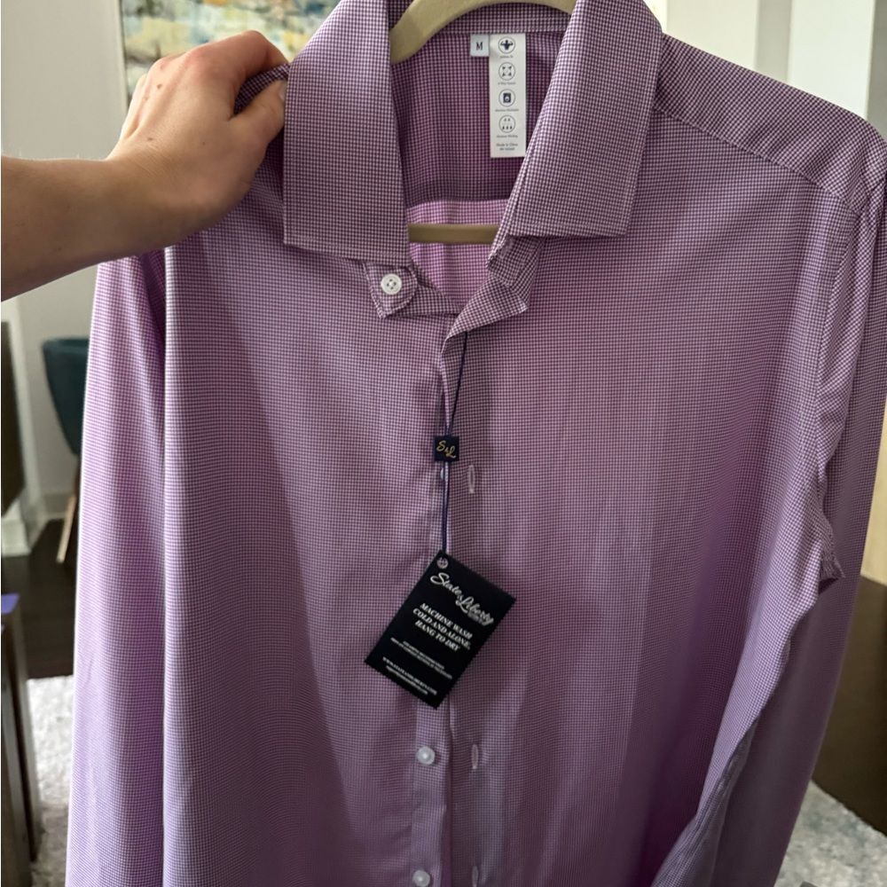 NWT State Liberty Mens Purple Checkered Athletic Fit Dress Shirt Sz M - Picture 6 of 7